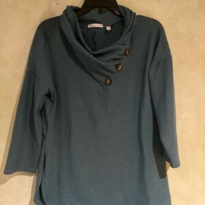 Notations Blue Cowl Neck Sweater with Button Details
